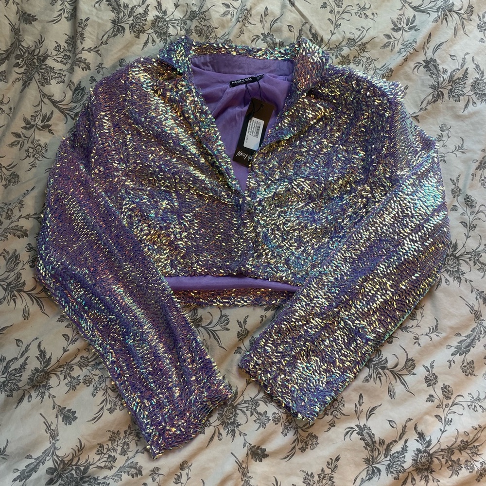 NWT Nasty Gal Lavender Sequin Blazer US 8